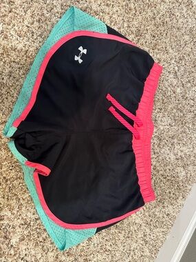 Under Armour Women's/youth Black Athletic Shorts with Pink and Mint Accents
